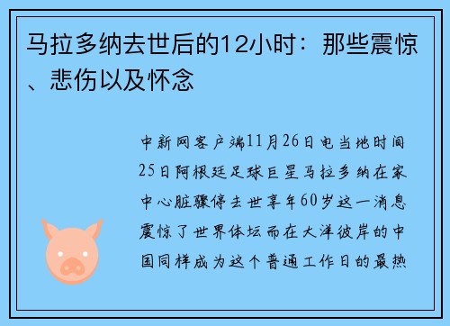 马拉多纳去世后的12小时：那些震惊、悲伤以及怀念